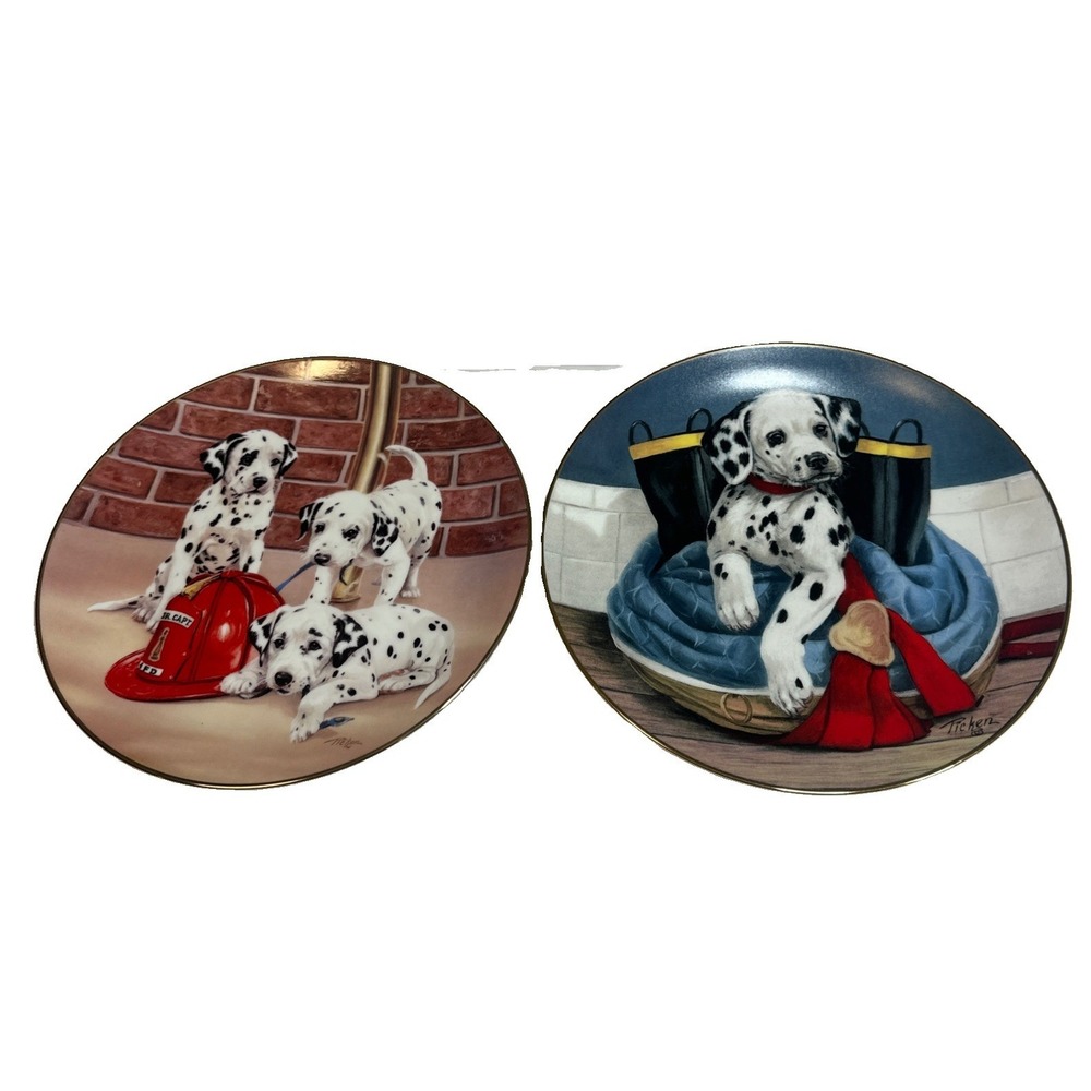 Dalmatian Plates Firehouse Frolic / Pup In Boots By L Picken
